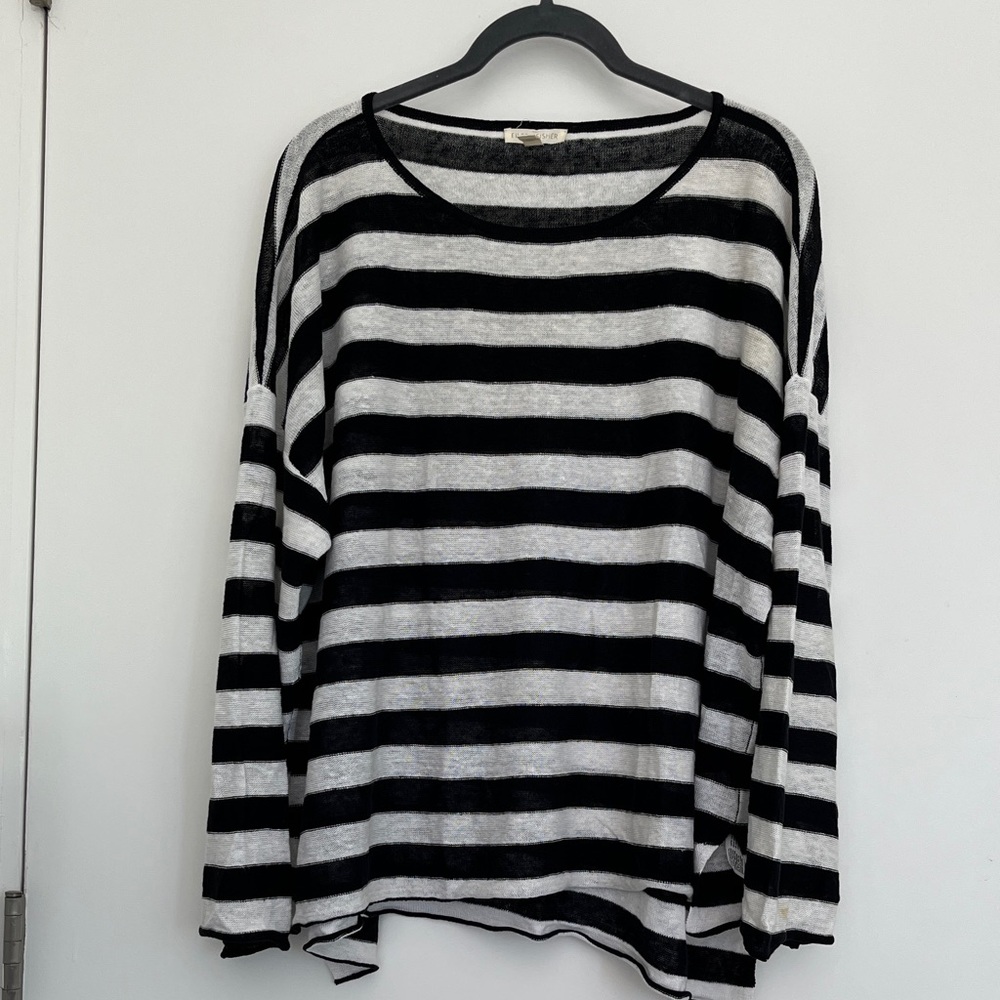 Eileen Fisher Black and White Striped linen knit top